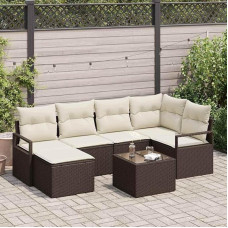 Poly Rattan Sofagarnitur Lauko sofos komplektas 6 teilig mit Kissen in Schwarz und Creme, Gartenmöbel Set Terrassenmöbel modern