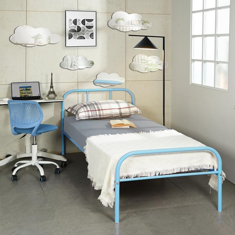 FurnitureR Viengulė metalinė lova su galvūgaliu ir kojūgaliu Tvirtas geležinis pagrindas vaikams arba paaugliams Namai Kolegija Bendrabutis Vaikų darželis Mėlyna