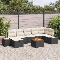 Modulares Rattan Sofa Set für Terrasse Garten Sofa Set 8-teilig schwarz Poly Rattan mit Kissen und Rückenlehne Modulares Garten schwarz