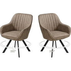 Valgomojo kėdės, 2 komplektas, 360° pasukamos valgomojo kėdės, minkštos kėdės su porankiais, valgomojo kėdės su techniniu audiniu, metalinės kojos, valgomojo kėdės virtuvei, svetainei, kabinetui - rudos spalvos