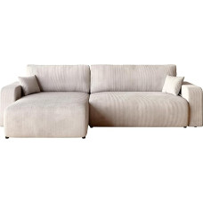 BROMARKT Sofa su miego funkcija Kušetė L Velvetinis audinys Sofa lova Dėžutė sofa lova svetainei Laisvai pastatoma Pumi L Atpalaiduojamoji sofa 3-vietė 274 x 148 x 82 cm Vanilė