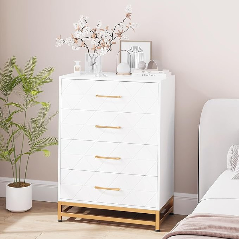 Kommode Mit 4 Schubladen, Sideboard Schubladenschrank Kommodenschrank Beistellschrank Für Schlafzimmer, Flur, Wohnzimmer, 60x40x92cm