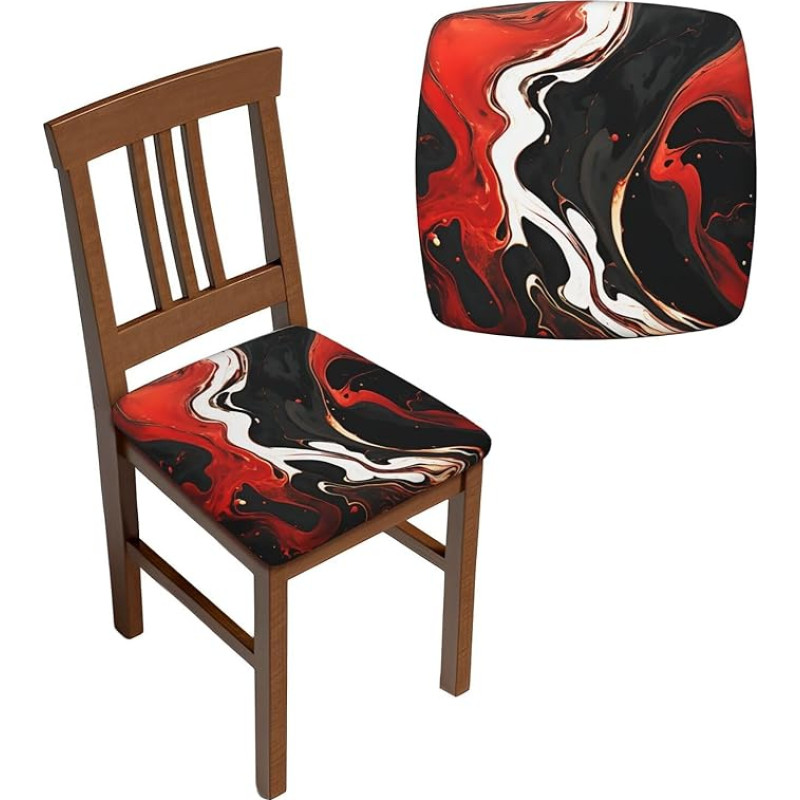 Valgomojo kėdžių sėdynių dangteliai Juodos ir raudonos spalvos marmuro tempimo nuimami kėdžių dangteliai Plaunamos sėdynių pagalvėlės Slipcovers valgomojo kambario virtuvės kėdėms