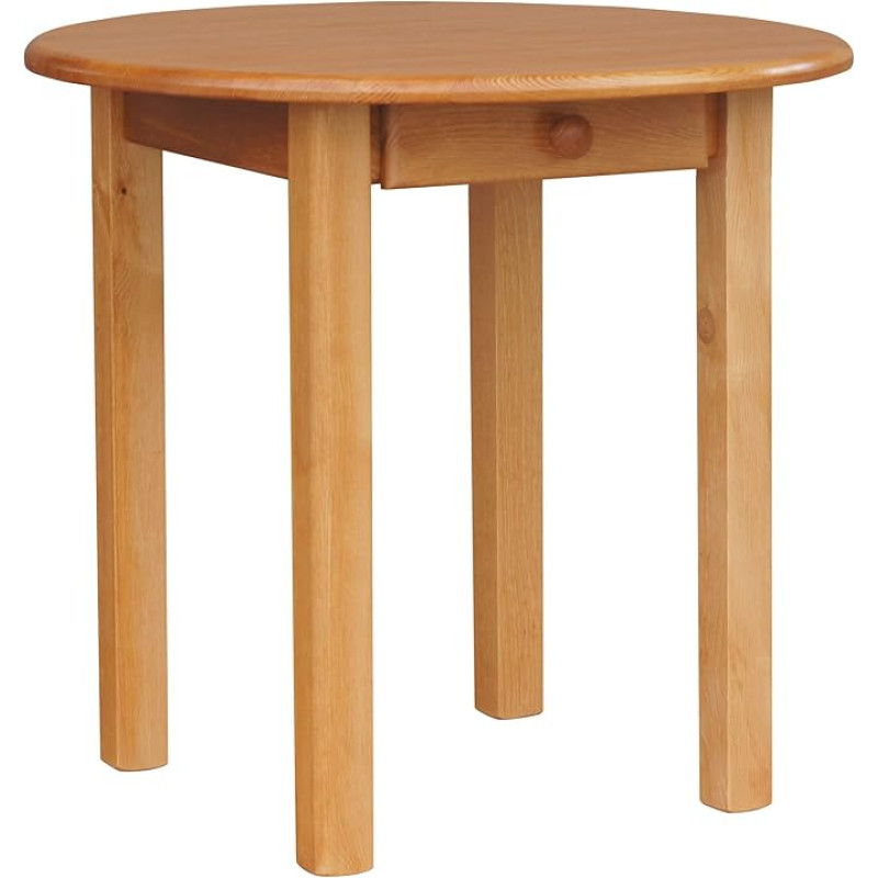 k koma Apvalus pušies stalas su stalčiumi, valgomojo stalas, virtuvės stalas, 90 cm, restorano masyvas (alksnis)