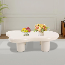 Cloud Shape Coffee Table Modern Side Table End Table with Cloud Design Made of Solid Wood for Living Room Bedroom Home Office 120 x 79 x 30 cm White