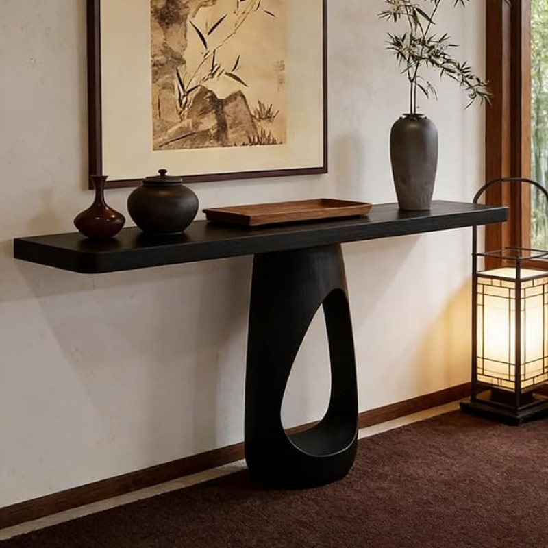 Eingangstisch Aus Massivholz, Moderne Konsole Im Chinesischen Stil, Extra Langer Sofatisch (hinter Dem Sofa), Schmale Vintage-Konsole Für Sofas (Black, 47.2 * 9.8 * 29.5in)