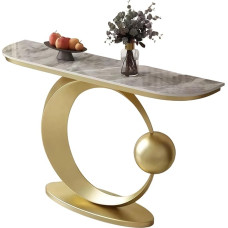 Rock-Panel Mit Metallrahmen,Konsolen-Sofatisch,einfacher Wohnzimmer-Beistelltisch,moderner Dekorativer Tisch,für Flur, Foyer, Eingang, Eingangsbereich(Gray+Gold,150cm)