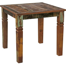 FineBuy Kvadratinis valgomojo stalas 80 cm Mango medžio masyvo - kvadratinis šabloniškas stalas su medžio dizaino valtimi, kaimo namų valgomojo stalas Kietas virtuvės stalas 4 žmonėms Bistro stalas