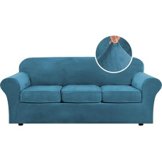 LINGKY Velvet Slipcover su 2 atskirais pagalvėlių užvalkalais, tampriu itin minkštu pliušiniu apsauginiu užvalkalu, pakeičiančiu neslystančią baldų apsaugą su elastiniu pagrindu (mėlyna povų spalva, 3 sėdimos vietos (173-229 cm))