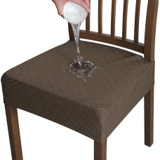wasserdichter Esszimmerstuhl Sitzbezüge 2er Set, Stretch Stuhlbezug Sitzfläche Weicher Abnehmbarer Sitzbezüge für Esszimmerstühle waschbarer Bezug für Stühle für Dekor-Tiefer Kaffee-2 Stück