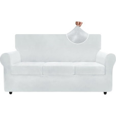 ZNSAYOTX Luxus-Samt-Couchbezug, 4-teilig, Stretch-Sofabezüge für 3 Kissen, Couch, dick, weicher Spandex-Sofa-Schonbezug, Wohnzimmer, rutschfest, Hundemöbelschutz, Silbergrau), 180,3 cm - 231,1 cm (3