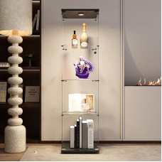 Stiklinė vitrina su LED, 1 durų 4 lygių vitrina su stikline vitrina su LED ir užraktu Kolekcionieriaus vitrina (juoda, 1 durų 4 lygių LED)