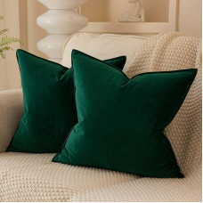 JUSPURBET Dark Green Decorative Velvet Pillow Covers 28x28 Inch Set of 2 Wide Sided Soft Pillow Covers with Invisible Zipper for Sofa Couch Bed