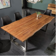 invicta INTERIOR Mammut Nature Solid Tree Trunk Dining Table 180 cm Acacia 3.5 cm Table Top Stainless Steel Legs Conference Table Solid Wood