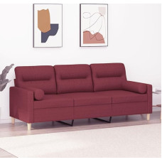 LAPOOH 3200835 3-vietė sofa su dekoratyvinėmis pagalvėlėmis Vyno raudona 180 cm audinys, Sofos ir kušetės, Sofa svetainė, Sofa paauglių kambariui, Sofa poilsiui, Sofa miegamajam, Miegamojo sofa, Minkšta sofa