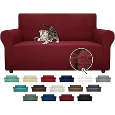 ZNSAYOTX Super-Stretch-Couchbezug für Wohnzimmer, Hunde, haustierfreundlich, Möbelschutz, Spandex, Zweisitzer-Schonbezüge mit rutschfesten Schaumstoffstäbchen, Weinrot, Zweisitzer)