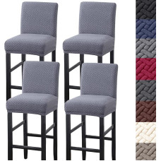 HFCNMY Baro taburetės apima, Stretch baro taburetės apima su atlošu, Žakardas baro taburetės apima, baro taburetės apima, Slipcovers su atlošu, Pub Counter Stool, kėdės apima su elastinėmis juostomis, pilka, 4
