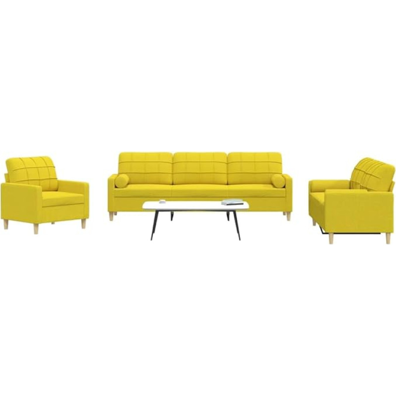 3-TLG. Sofagarnitur mit Dekokissen Hellgelb Polyester, Sofa-Set mit robustem Metallrahmen für EIN bequemes Sitzerlebnis und weicher Polsterung