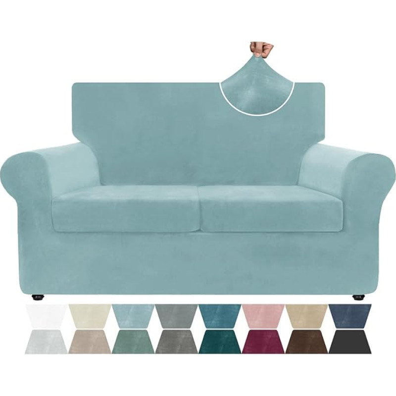 ZNSAYOTX Prabangus aksominis sofos dangtelis 3 dalių įtempimo sofos dangteliai 2 pagalvėlėms Sofa minkštas dviejų vietų Slipcover Gyvenamasis kambarys Neslystanti šunų sėdynė baldų apsauga (akmens mėlyna) 55