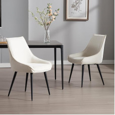 chairus Set of 2 Chenille Dining Room Chairs, Padded Kitchen Chairs for Living Room, Armless Accent Chairs for Dining Room (White)