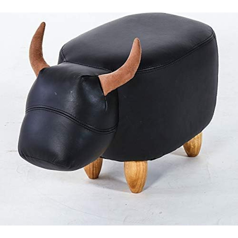 Pet Foot Stool PU odos paminkštintas Ride-on žaislas sėdynė Osmanų parama Kojų atrama Pagaminta iš medžio masyvo gali išlaikyti 150 kg mielas bulius išvaizda Juoda