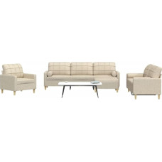 3-TLG. Sofagarnitur mit Fußhocker & Dekokissen Hellgrau Polyester, bequemes Sofa-Set mit Metallrahmen und Polsterung für eine graue Sofagarnitur