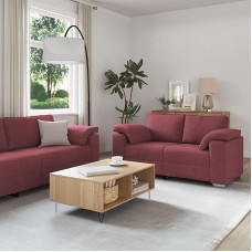 3-TLG. Sofagarnitur mit Kissen Weinrot Stoff Modernes Sofa Set mit Textilene-Bezug und Metallrahmen für Wohnzimmer