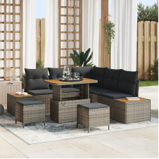 Rantry 8-teiliges Garten Sofa Set mit Kissen Grau Poly Rattan Akazie Gartenlounge Modelis3364868