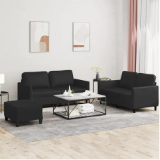 Brokky 3-TLG. Sofagarnitur mit Kissen Sofa Wohnzimmer Sitzgruppe Wohnzimmer Sofa Set Sofas FüR Wohnzimmer Schwarz Kunstledererer