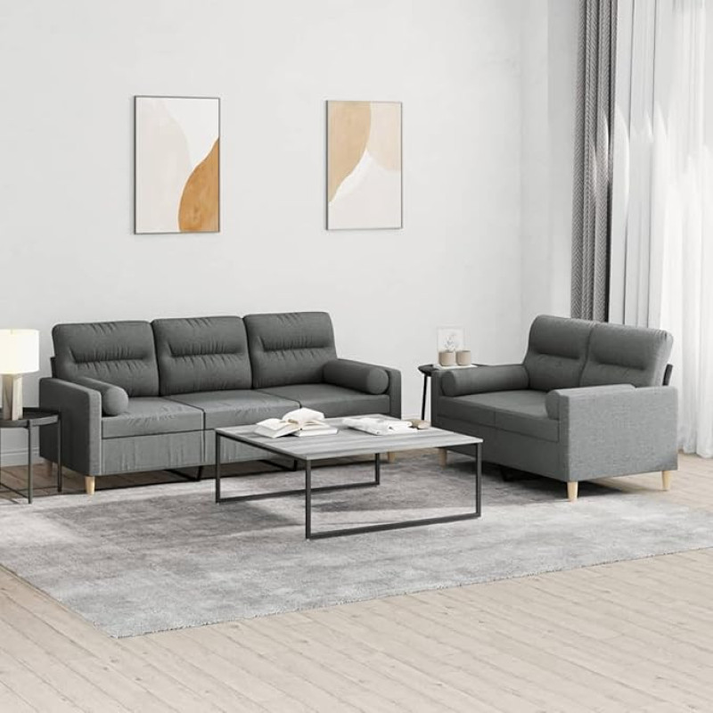 3201617 2 dalių sofos komplektas su pagalvėlėmis Tamsiai pilka audinio sofa su poilsio funkcija Sofos komplektas Gyvenamasis kambarys Sofa Sofos komplektas