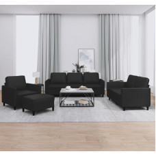 4-TLG. Sofagarnitur mit Kissen Schwarz Kunstleder, Sofa Set mit Kissen in Kunstleder, 4-TLG. Sofos komplektas Schwarz für Wohnzimmer