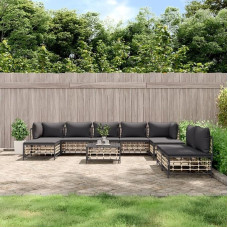 10-teiliges Gartenmöbel Set aus Poly Rattan, Lounge Set mit Kissen für Terrasse und Außenbereich in Anthrazit