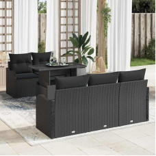 Modulares 6-teiliges Gartensofa-Set Schwarz Poly Rattan mit Tisch und Kissen für Outdoor-Bereiche