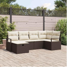 Modulares Gartensofa Poly-Rattan Set Schwarz Creme Sofaset mit Kissen Gartenmöbel Set mit Stauraum