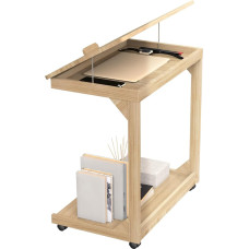 C-förmiger Couchtisch, Beistelltische mit 360° drehbaren Rädern, 40° verstellbarer, neigbarer Schreibtisch für Sofa, Laptop, Kaffee, C-Tisch für Wohnzimmer, Walnuss (natürliche Farbe, 60 x 40