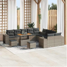 13-teiliges Sofaset für Terrasse schwarz aus Poly-Rattan mit Kissen und modularem Gartensofa-Set als Outdoor-Sofagarnitur