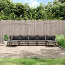 7-TLG. Garten-Lounge-Set mit Kissen Anthrazit Poly Rattan - Gartenmöbel Set für Terrasse und Außenbereich als Garten Lounge Set mit Kissen Anthrazit
