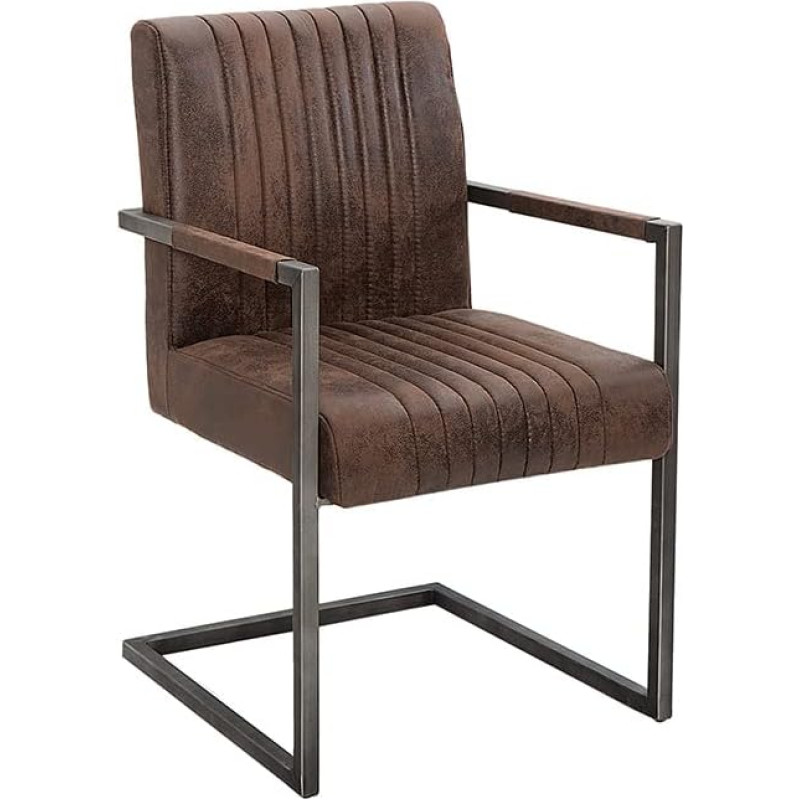 invicta INTERJERAS Big Aston Modern Cantilever kėdė Vintage Brown Brushed Iron Frame Armrest valgomojo kėdė
