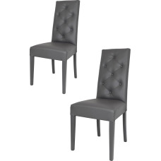 t m c s Tommychairs 2 modernių Chantal kėdžių rinkinys virtuvei ir valgomajam, tvirta konstrukcija iš lakuoto buko medienos, tamsiai pilkos spalvos, minkštos ir aptrauktos tamsiai pilka dirbtine oda
