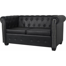 Česterfildo sofa 2 sėdimų vietų sofa gyvenamajam kambariui, skirta butams, poilsio sofos ir sofos, išskleidžiamos sofos iš dirbtinės odos, juodos spalvos