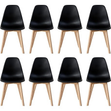 8 modernių valgomojo kėdžių rinkinys, virtuvės kėdės su buko medžio kojelėmis, retro dizaino šoninės kėdės svetainei, miegamajam, virtuvei, valgomajam, laukiamajam (juodos spalvos)