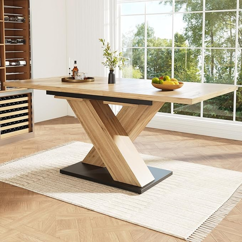 Teleskopinis valgomojo stalas (119-158,5 x 80 cm), stalas, virtuvės stalas, ištraukiamas stalas, su vidiniais intarpais, ištraukiamas iki 119-158,5 cm, skirtas virtuvei ir svetainei, medžio spalvos valgomasis stalas