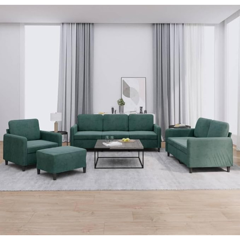 4-TLG. Sofagarnitur Samt Dunkelgrün mit weichem Samtstoff und robustem Gestell für EIN bequemes Sitzerlebnis, Sofa Garnitur 4-TLG. Dunkelgrün Samt, Sofa Sofagarnitur