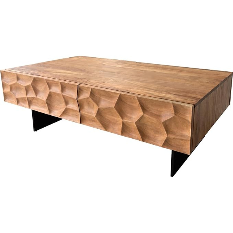 DELIFE Solu šoninis staliukas Acacia Natural 120 x 70 cm 4 stalčių pagrindas Floating Metal Black 3D Front