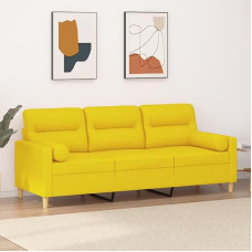 3-vietė sofa su dekoratyvine pagalvėle Sofa Sofa Lounge sofa Minkšta sofa Poilsio sofa Svečių sofa Dvigulė sofa svetainei Miegamasis svečių kambarys Šviesiai geltona 180 cm audinys