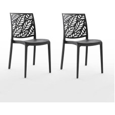 Polypropylene Fibreglass Stackable Chairs Indoor Kitchen Dining Outdoor Garden Bar Restaurant Chairs Design - Dafne (2 Chairs, Anthracite)