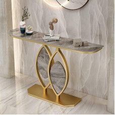 Moderner, schmaler Konsolentisch für den Eingangsbereich - Einzigartiges Steinplatten-Design, Metallgestell, hitzebeständige Lackierung - Ideal für Flur, Schlafzimmer, Wohnzimmer und Eingang