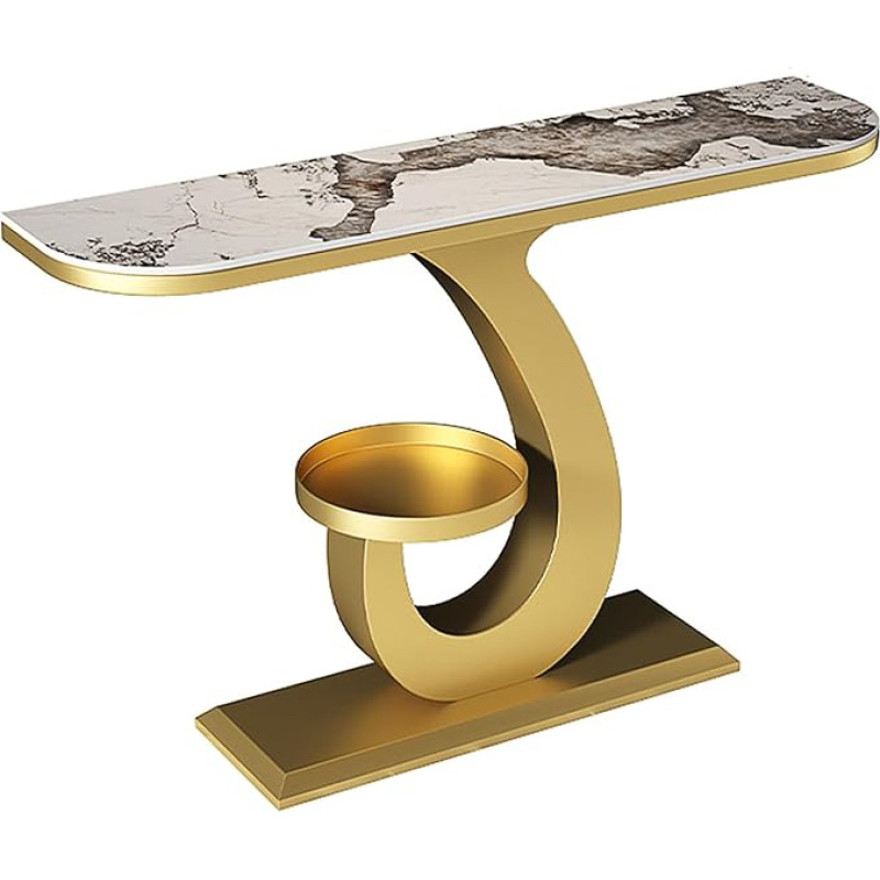 Schmaler Konsolentisch für den Flur mit Steinplatte und Metallgestell, Beistelltisch mit Doppeltem Stauraum, für Flur und Schlafzimmer(Yellow,150cm/59in)