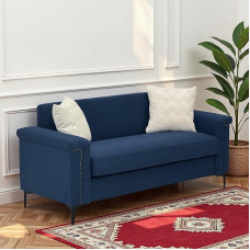 Šiaurietiško stiliaus dvivietė sofa, maža sofa, minimalistinė dvivietė sofa - minkštas lininis audinys, tvirtos geležinės kojos, tinka namams, biurui, mažiems kambariams (mėlyna)
