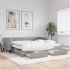 LAPOOH 3196637 Išskleidžiama dieninė lova su stalčiais, šviesiai pilka, 100 x 200 cm, audinys, Sofa lova, Sofa lova, Vaikiška lova, Lovos rėmas, Sofa lova